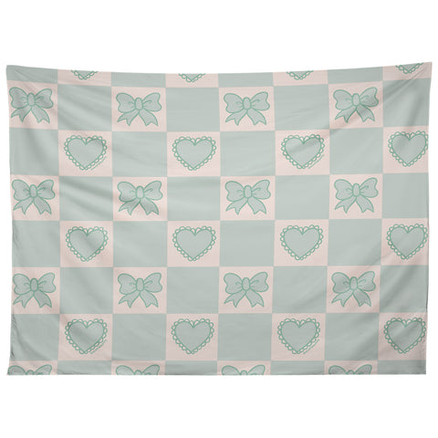 Doodle By Meg Blue Bow Checkered Print Tapestry