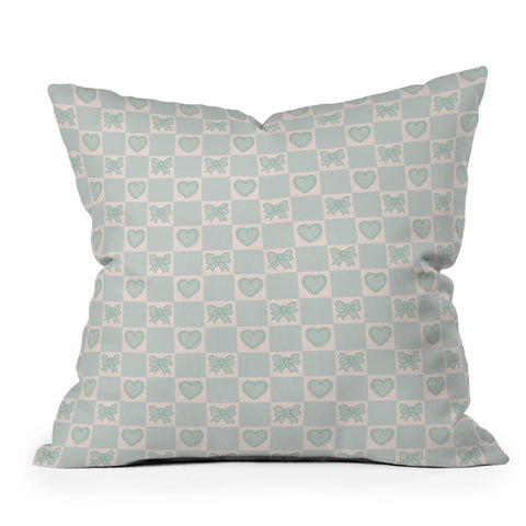 Doodle By Meg Blue Bow Checkered Print Outdoor Throw Pillow