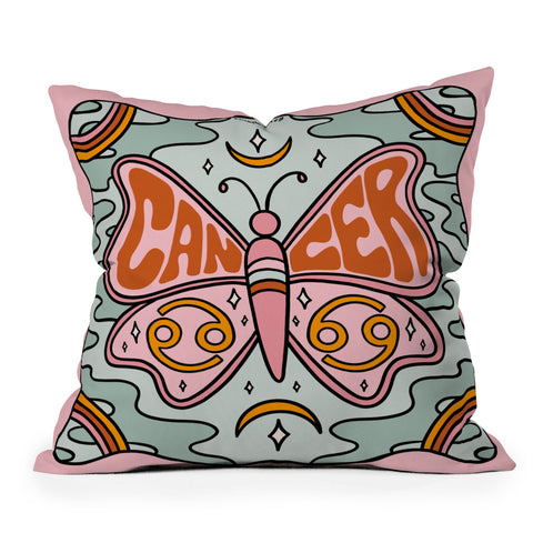 Doodle By Meg Cancer Butterfly Outdoor Throw Pillow