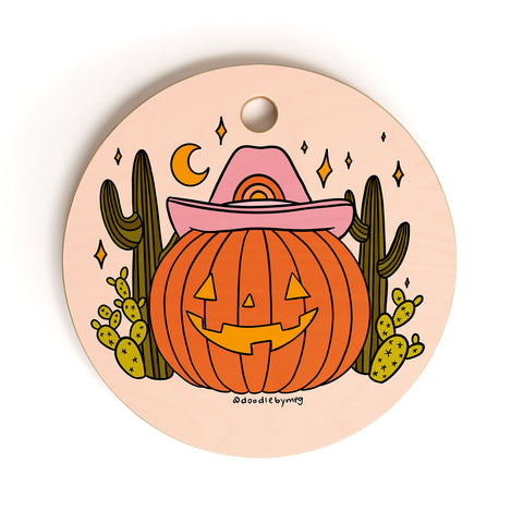 Doodle By Meg Cowboy Pumpkin Cutting Board Round