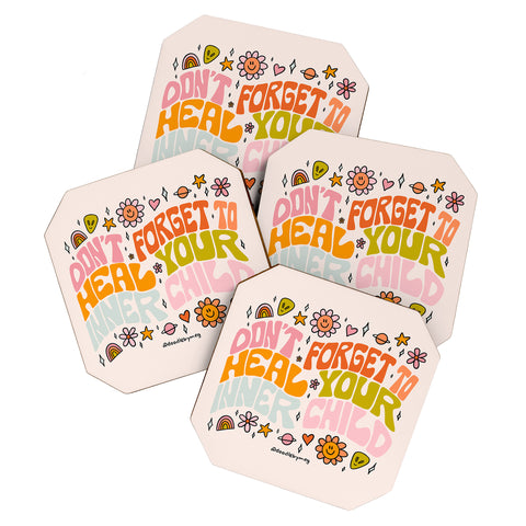 Doodle By Meg Dont Forget to Heal Your Inner Child Coaster Set