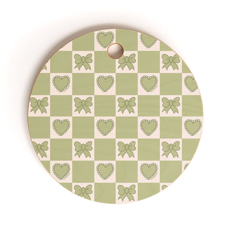 Doodle By Meg Green Bow Checkered Print Cutting Board Round