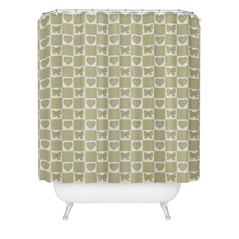 Doodle By Meg Green Bow Checkered Print Shower Curtain