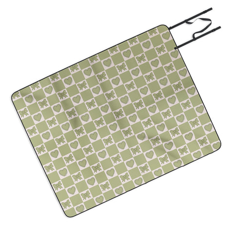 Doodle By Meg Green Bow Checkered Print Picnic Blanket