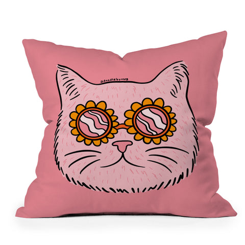 Doodle By Meg Groovy Cat Outdoor Throw Pillow