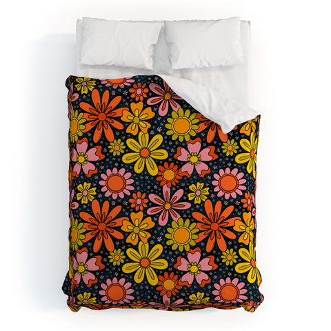 Doodle By Meg Groovy Flowers in Navy Duvet Cover