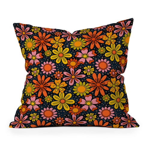 Doodle By Meg Groovy Flowers in Navy Outdoor Throw Pillow
