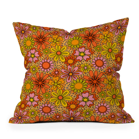 Doodle By Meg Groovy Flowers in Orange Outdoor Throw Pillow