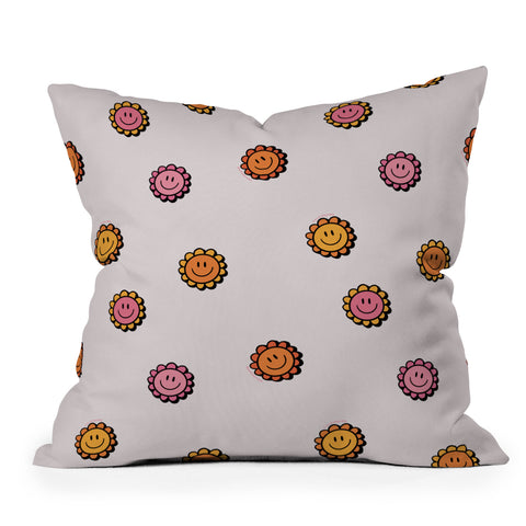 Doodle By Meg Happy Flower Print in Cream Outdoor Throw Pillow