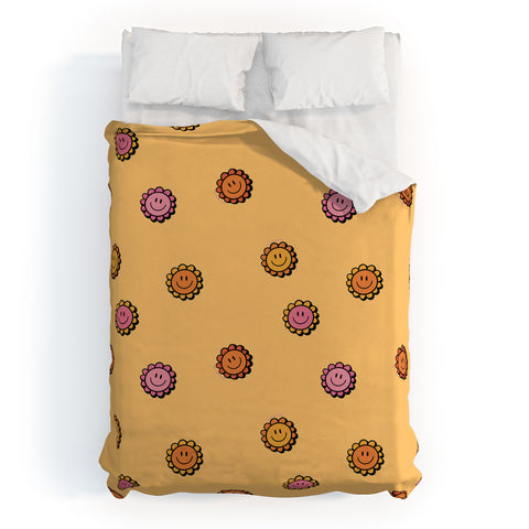 Doodle By Meg Happy Flower Print in Yellow Duvet Cover