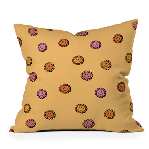 Doodle By Meg Happy Flower Print in Yellow Outdoor Throw Pillow