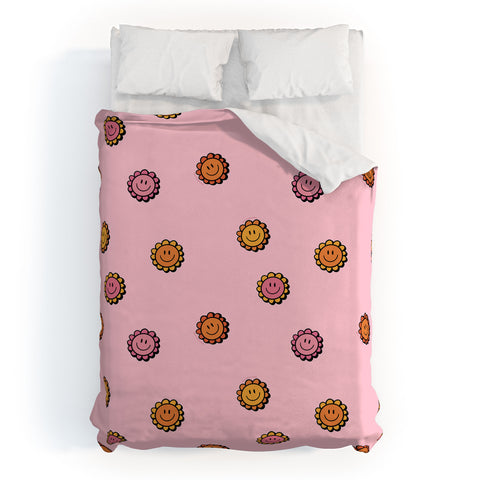 Doodle By Meg Happy Flowers in Pink Print Duvet Cover