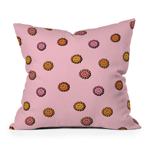 Doodle By Meg Happy Flowers in Pink Print Outdoor Throw Pillow
