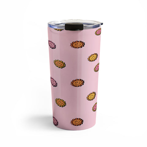 Doodle By Meg Happy Flowers in Pink Print Travel Mug