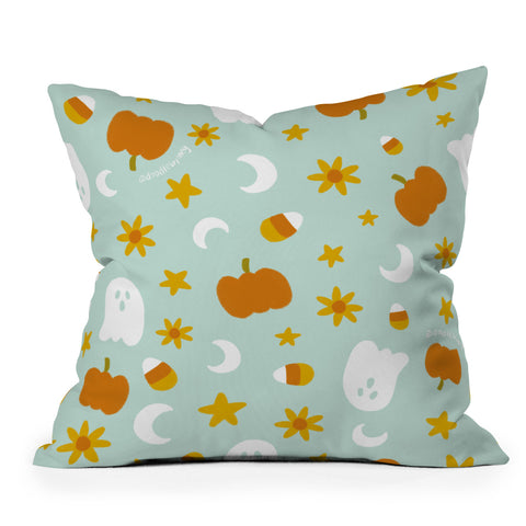 Doodle By Meg Is It Fall Yet in Blue Outdoor Throw Pillow