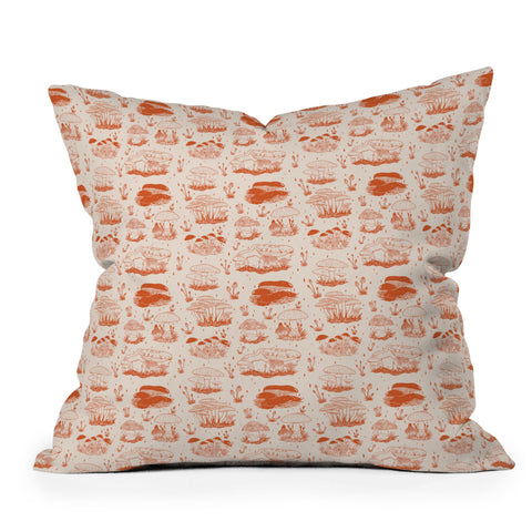 Doodle By Meg Mushroom Toile in Orange Outdoor Throw Pillow