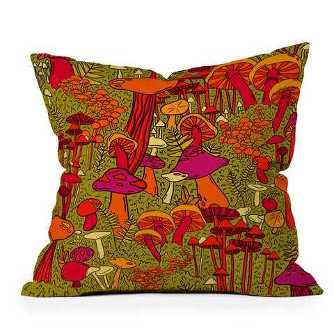Doodle By Meg Mushrooms in the Forest Outdoor Throw Pillow