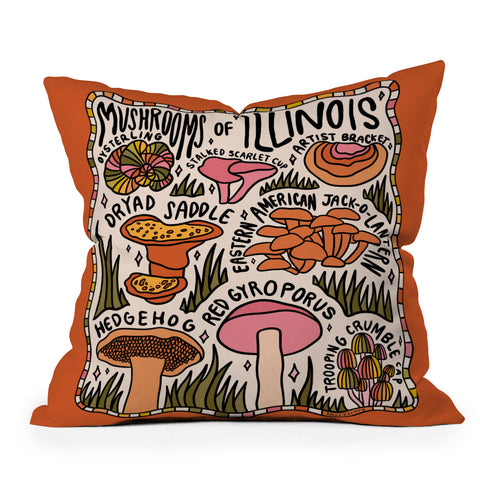 Doodle By Meg Mushrooms of Illinois Outdoor Throw Pillow