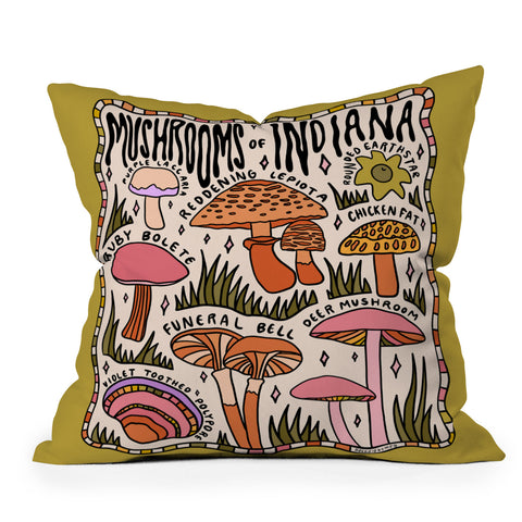 Doodle By Meg Mushrooms of Indiana Outdoor Throw Pillow