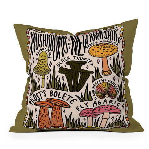Doodle By Meg Mushrooms of New Hampshire Outdoor Throw Pillow