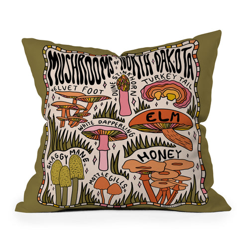 Doodle By Meg Mushrooms of North Dakota Outdoor Throw Pillow