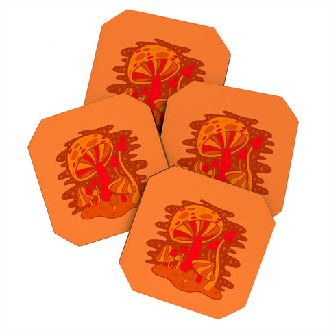 Doodle By Meg Orange Mushrooms Coaster Set