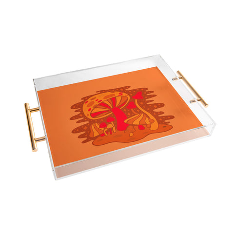 Doodle By Meg Orange Mushrooms Acrylic Tray