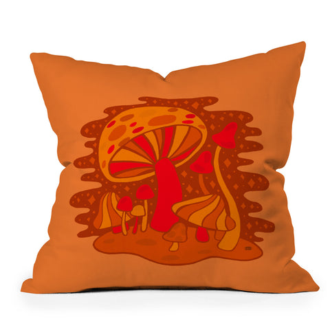 Doodle By Meg Orange Mushrooms Outdoor Throw Pillow