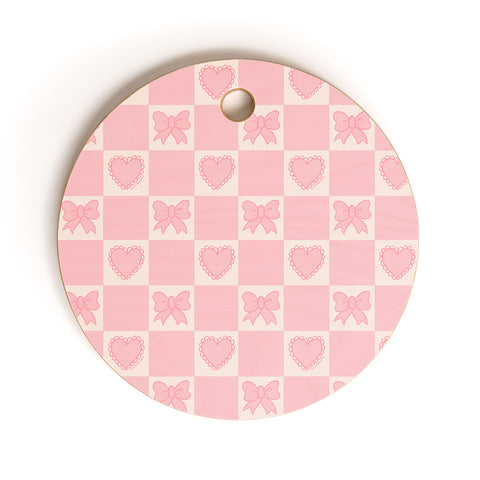 Doodle By Meg Pink Bow Checkered Print Cutting Board Round