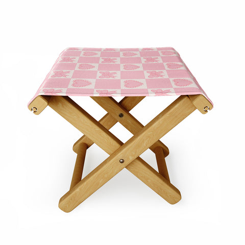Doodle By Meg Pink Bow Checkered Print Folding Stool