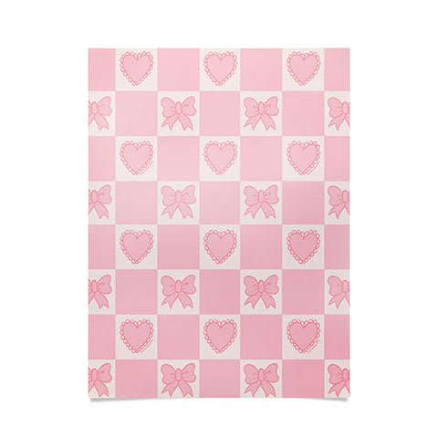 Doodle By Meg Pink Bow Checkered Print Poster