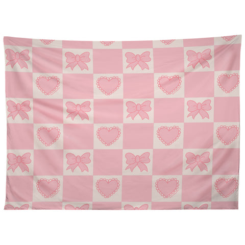 Doodle By Meg Pink Bow Checkered Print Tapestry