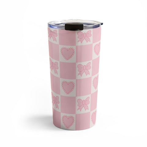 Doodle By Meg Pink Bow Checkered Print Travel Mug