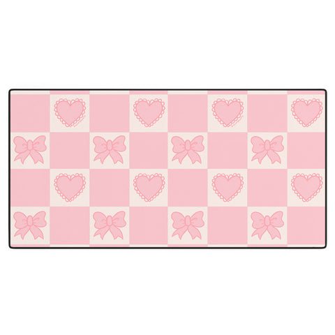 Doodle By Meg Pink Bow Checkered Print Desk Mat