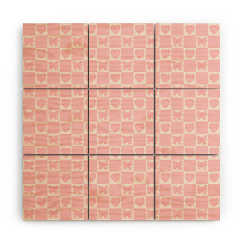 Doodle By Meg Pink Bow Checkered Print Wood Wall Mural