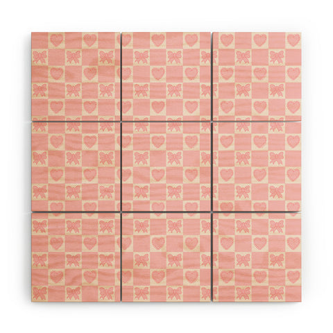 Doodle By Meg Pink Bow Checkered Print Wood Wall Mural
