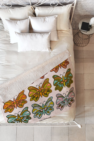 Doodle By Meg Rainbow Butterflies Fleece Throw Blanket