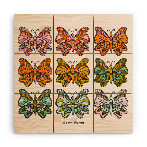 Doodle By Meg Rainbow Butterflies Wood Wall Mural
