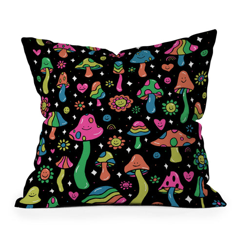 Doodle By Meg Rainbow Mushrooms Outdoor Throw Pillow