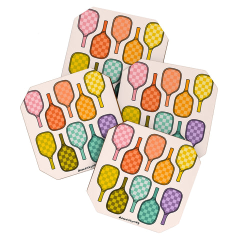 Doodle By Meg Rainbow Pickleball Paddles Coaster Set