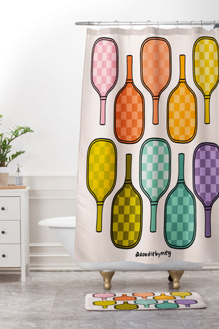 Doodle By Meg Rainbow Pickleball Paddles Shower Curtain And Mat