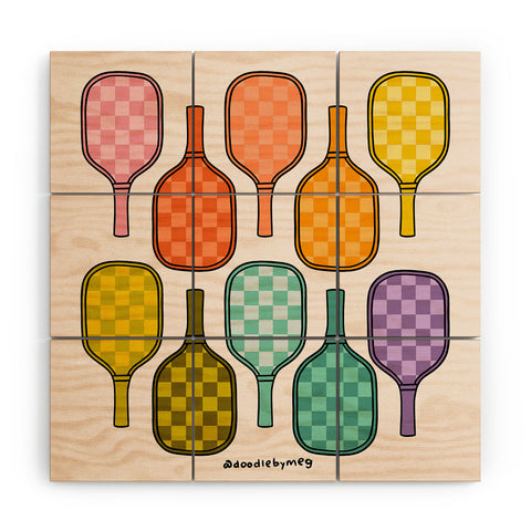 Doodle By Meg Rainbow Pickleball Paddles Wood Wall Mural