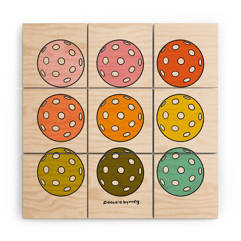 Doodle By Meg Rainbow Pickleballs Wood Wall Mural