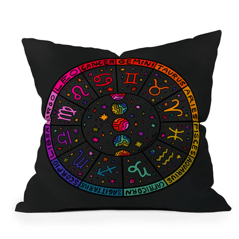 Doodle By Meg Rainbow Zodiac Wheel Outdoor Throw Pillow