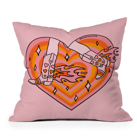 Doodle By Meg Running Cowgirl Outdoor Throw Pillow