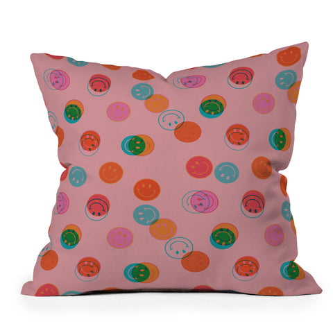 Doodle By Meg Smiley Face Print in Pink Outdoor Throw Pillow