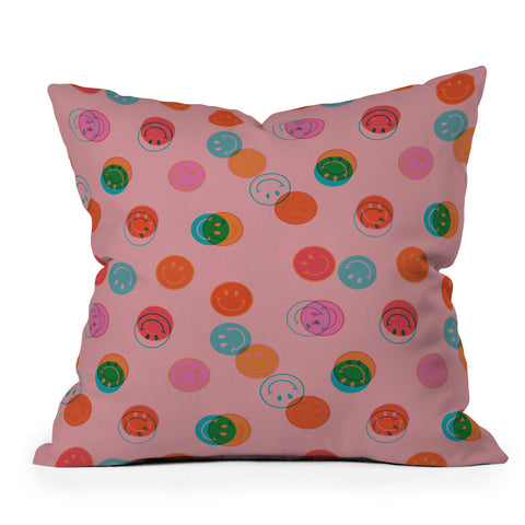 Doodle By Meg Smiley Face Print in Pink Outdoor Throw Pillow
