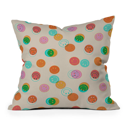 Doodle By Meg Smiley Face Stamp Print Outdoor Throw Pillow