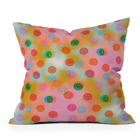 Doodle By Meg Smiley Face Tie Dye Print Outdoor Throw Pillow
