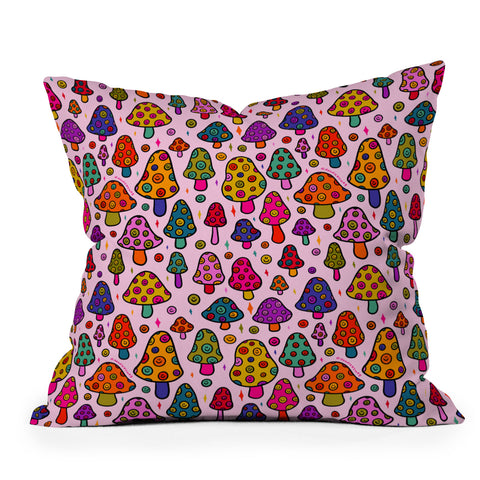 Doodle By Meg Smiley Mushroom in Pink Outdoor Throw Pillow